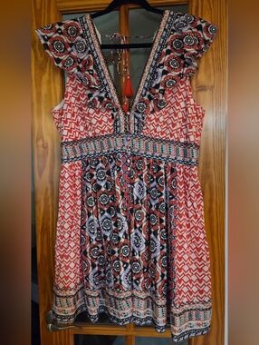 Anthropologie Beaded & Embroidered Red Mini Dress
